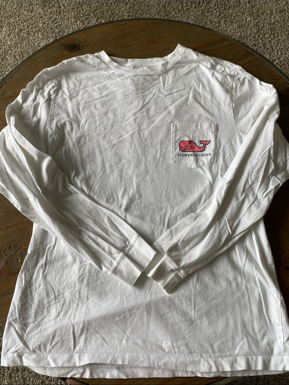 Vineyard Vines White Long Sleeve Pocket Tee with Pink Whale Logo